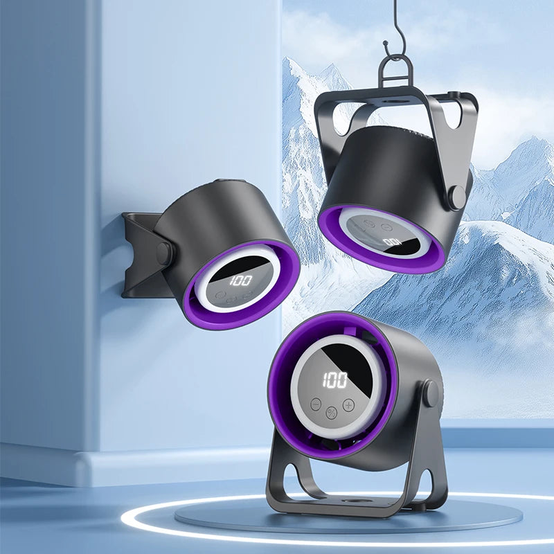 Petit ventilateur polyvalent USB de bureau/suspension, petit ventilateur portable LCD avec écran LCD, niveau de puissance